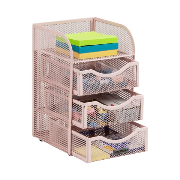 Mind Reader Mini Desk Supplies Office Supplies Organizer, 8inH x 5inW x 4-3/4inD, Pink