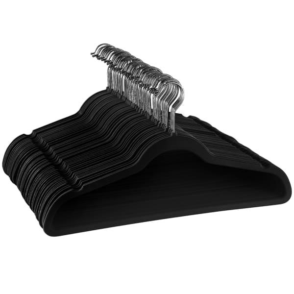 Elama Flocked Velvet Clothes Hangers, Black, Pack Of 50 Hangers