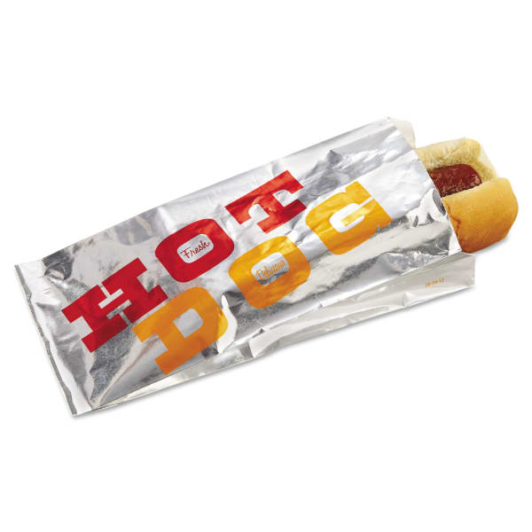 Bagcraft Foil Single-Serve Hot Dog Bags, 8 1/2inH x 3 1/2inW x 1 1/2inD, White, Pack Of 1,000