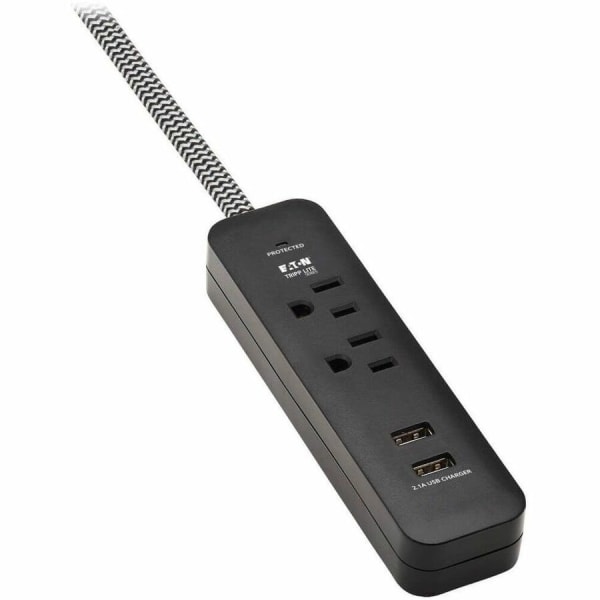 Eaton Tripp Lite Series Surge Protector Power Strip 2-Outlet w 2 USB Ports 2.1A 6ft Cord - Surge protector - TLP206USB