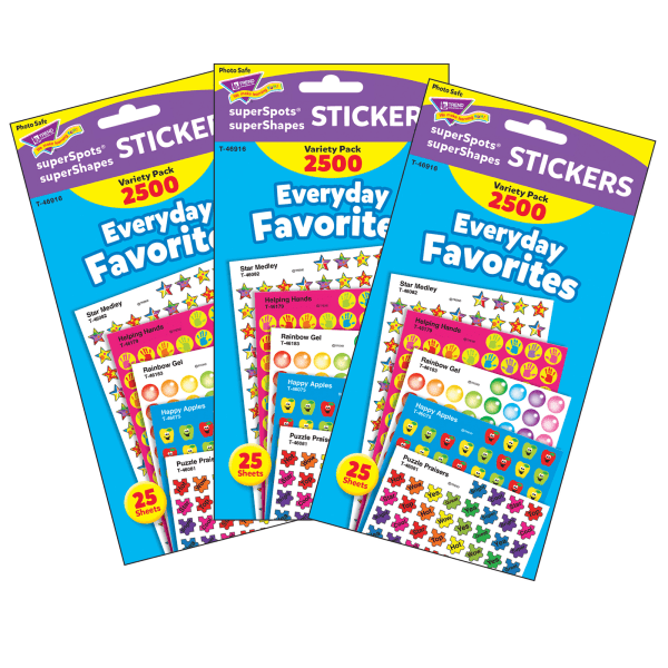 Trend SuperSpots Stickers, Everyday Favorites, 2,500 Stickers Per Pack, Set Of 3 Packs