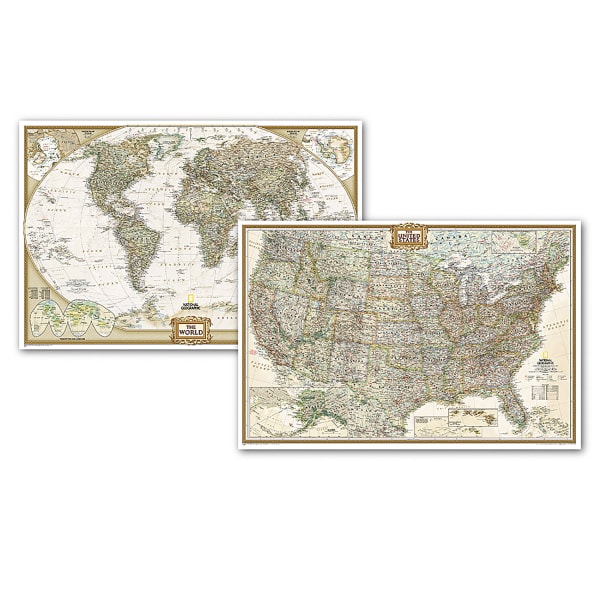 National Geographic World and United States Executive, Poster Size, Map Pack Bundle, 36in x 24in