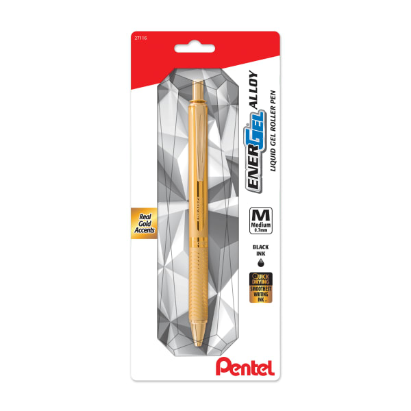 Pentel EnerGel Alloy Retractable Gel Pen, Medium Point, 0.7 mm, Gold Aluminum Barrel, Black Ink