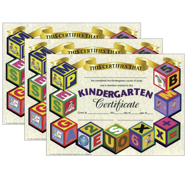Hayes Publishing Kindergarten Certificate, 8.5in x 11in, 30 Per Pack, Set Of 3 Packs