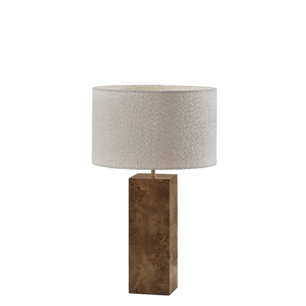 Adesso Frederick Table Lamp, 23-1/4in, White Shade/Burled Wood Base
