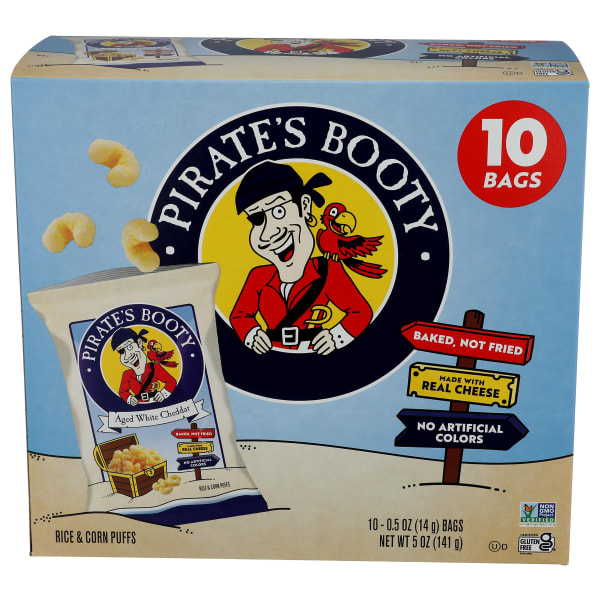 Pirates Booty Popcorn, Aged White Cheddar, 0.5 Oz, Total Qty 40