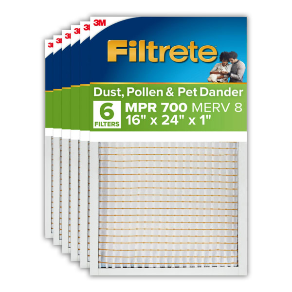 Filtrete 16 x 24 x 1 Air Filter, 6 HVAC Filters, MPR 700, MERV 8, Optimized HVAC Airflow, Dust, Pollen & Pet Dander, 3 Month AC and Furnace Filters
