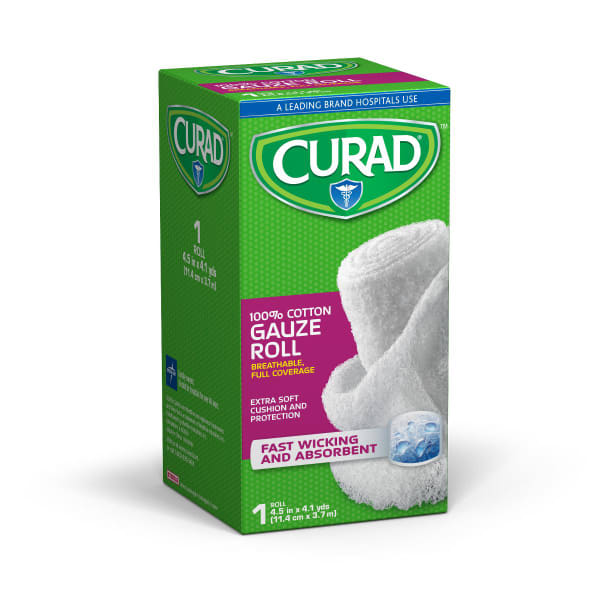 CURAD Cotton Bandage Rolls, 4 1/2in x 4 Yd., White, Pack Of 24