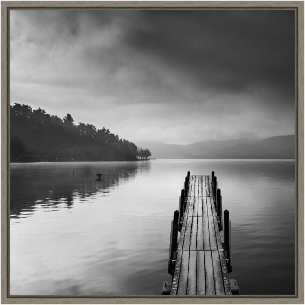 Amanti Art Lake View With Pier II by George Digalakis Framed Canvas Wall Art Print, 16in x 16in, Graywash