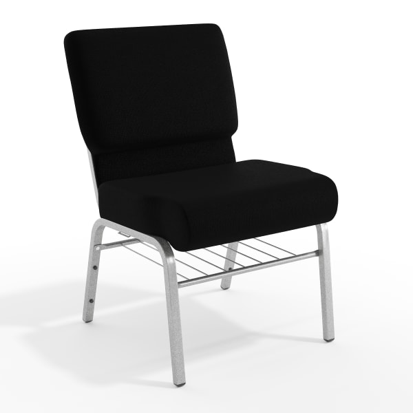 Flash Furniture HERCULES Series 21ft"W Church Chair w/ Book Rack, Black/Silver Vein