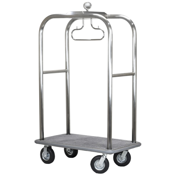Hospitality 1 Source Boardwalk Bellmans Cart, 76inH x 48inW x 27inD, Black Carpet/Brushed Silver