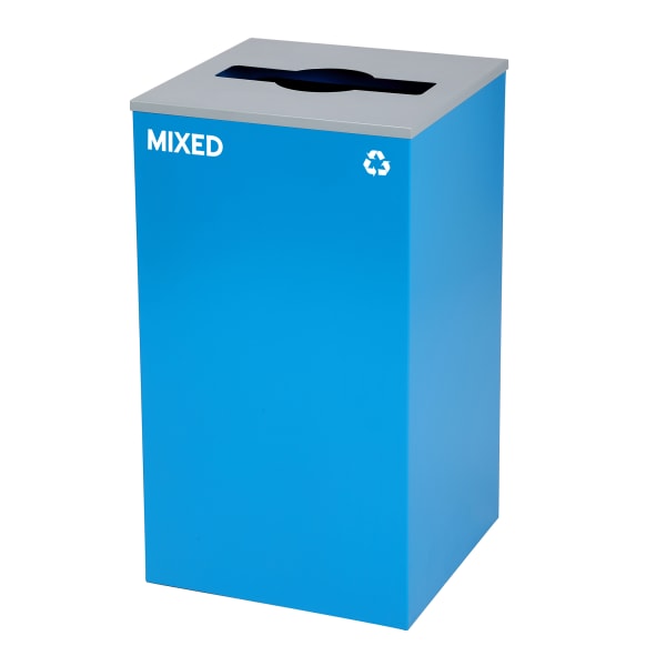 Alpine Industries Stainless Steel Mixed Recycling Bin With Mixed Lid, 29 Gal, 30inH x 16-15/16inW x 16-15/16inD, Blue