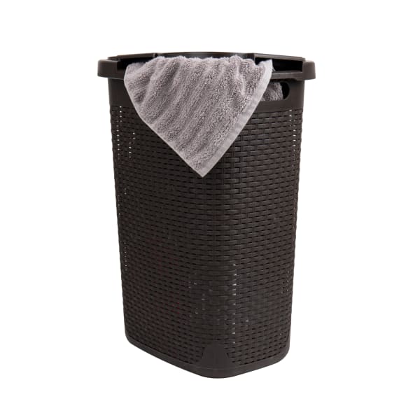 Mind Reader 60L Slim Laundry Hamper Clothes Basket With Lid, 24-3/20inH x 13-3/4inW x 17-13/20inL, Brown