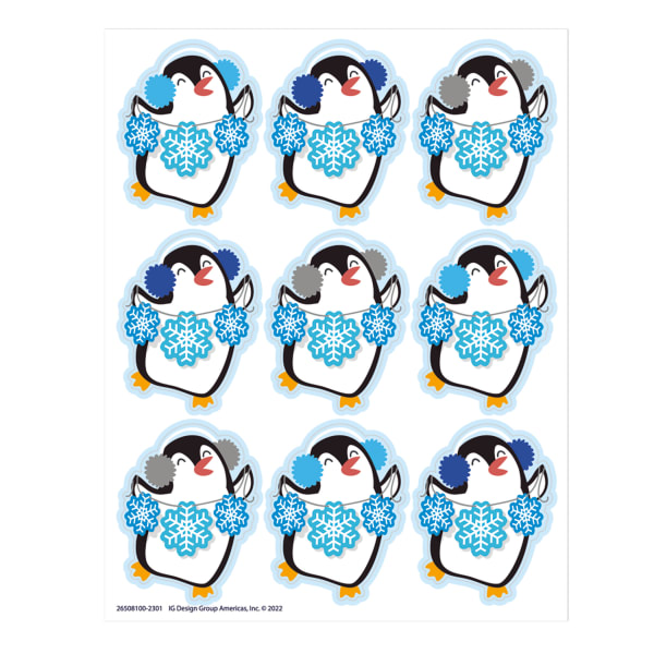Eureka Giant Stickers, 1-5/16in x 1-3/4in, Winter Penguin, 36 Stickers Per Pack, Set Of 12 Packs
