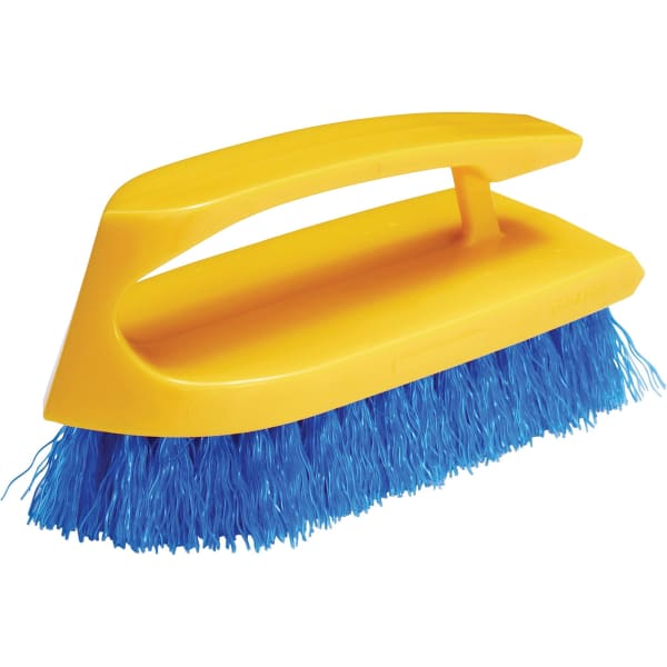 Rubbermaid Commercial Iron Handle Scrub Brush - Polypropylene Bristle - 6in Brush Face - Plastic Handle - Navy, Yellow - 12 / Carton