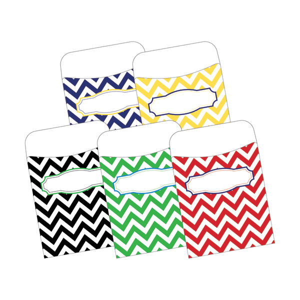 Barker Creek Peel & Stick Library Pockets, 3 1/2in x 5 1/8in, Chevron Nautical, Pack Of 30