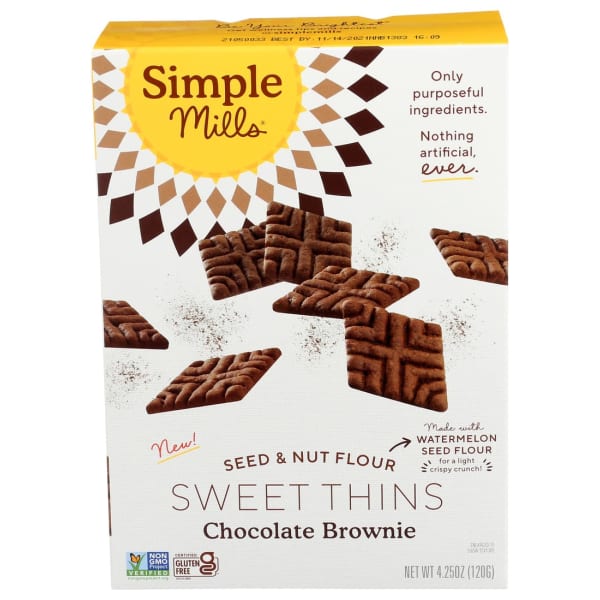 Simple Mills Seed And Nut Flour Sweet Thins, Chocolate Brownie, 4.25 Oz, Total Qty 6