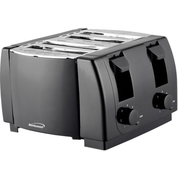 Brentwood TS-285 Cool Touch 4 Slice Toaster, Black - 1300 W - Toast, Browning - Black, Silver