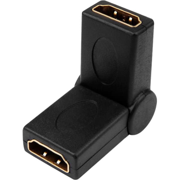 4XEM 90 Degree Swivel HDMI A Female To HDMI A Female Adapter - 1 x 19-pin HDMI (Type A) Digital Audio/Video Female - 1 x 19-pin HDMI (Type A) Digital Audio/Video Female - Gold Connector - Gold Contact - Black - 1