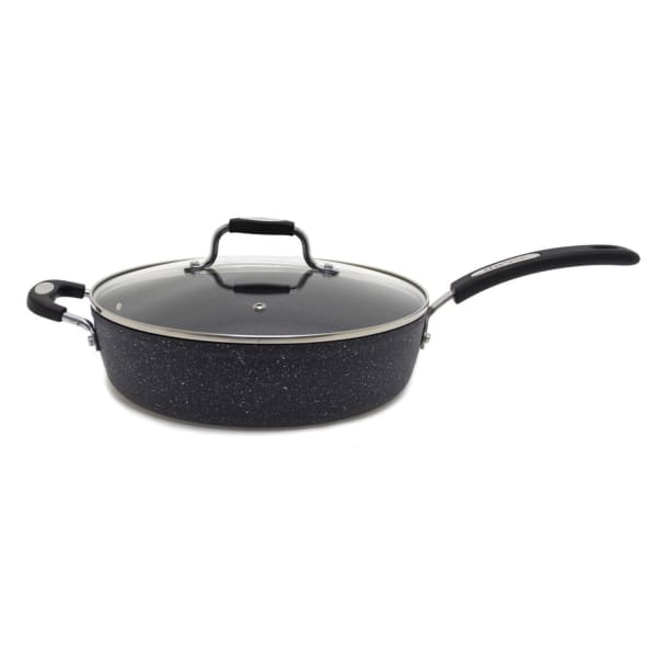 THE ROCK by Starfrit Aluminum Nonstick Deep Fry Pan with Lid & Bakelite Handle, 12-In., Black