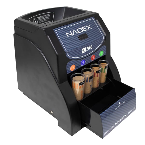 Nadex Coins S36 Automatic Coin Sorter, 10-1/2inH x 10-1/2inW x 7-1/2inD, Black
