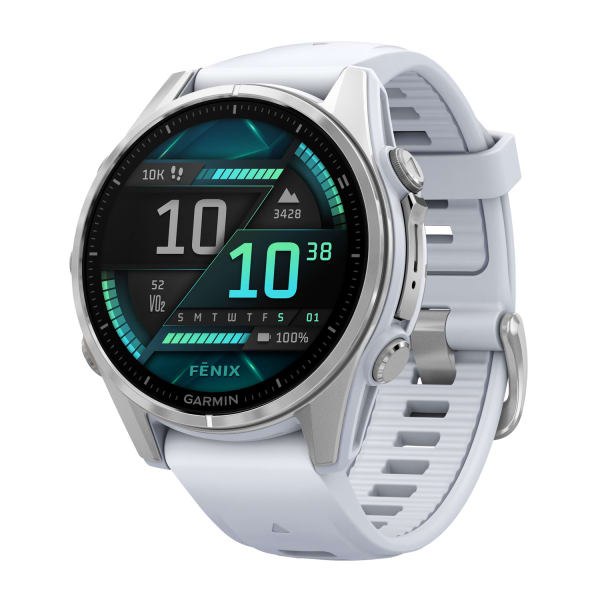 Garmin fenix 8 AMOLED Multisport GPS Watch With Silicone Band And 43mm Lens, Silver/Whitestone