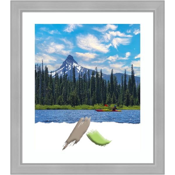 Amanti Art Rectangular Narrow Picture Frame, 23in x 27in With Mat, Vista Brushed Nickel