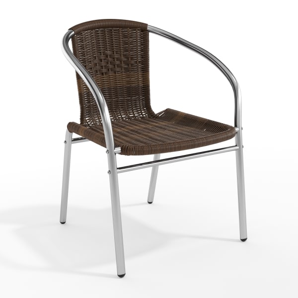 Flash Furniture Lila Rattan Commercial Indoor/Outdoor Restaurant Stack Chair, Dark Brown/Gray