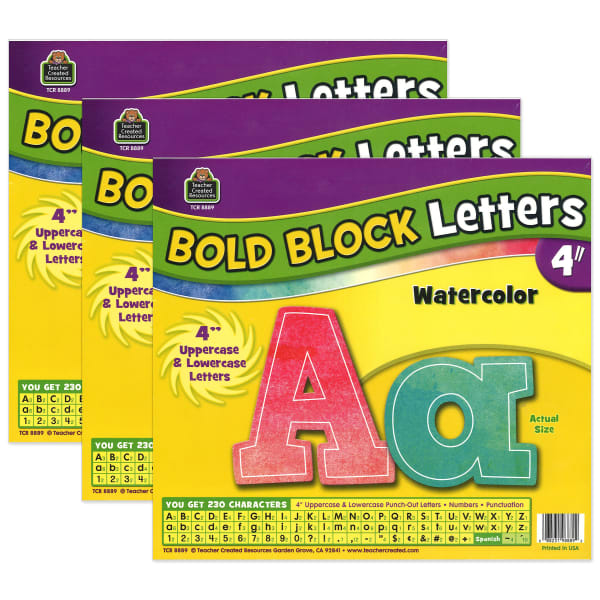 Teacher Created Resources Letters Combo Pack, 4in, Watercolor Bold Block, 3 Packs