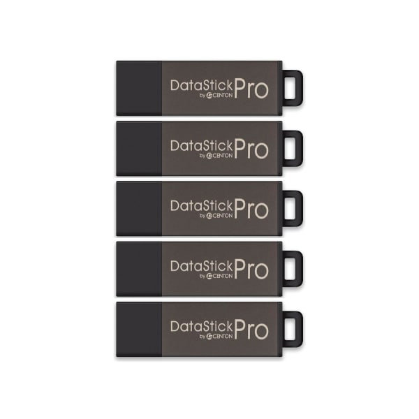 Centon DataStick Pro USB 2.0 Flash Drives, 4GB, Sport Black, Pack Of 5 Flash Drives, DSW4GB5PK