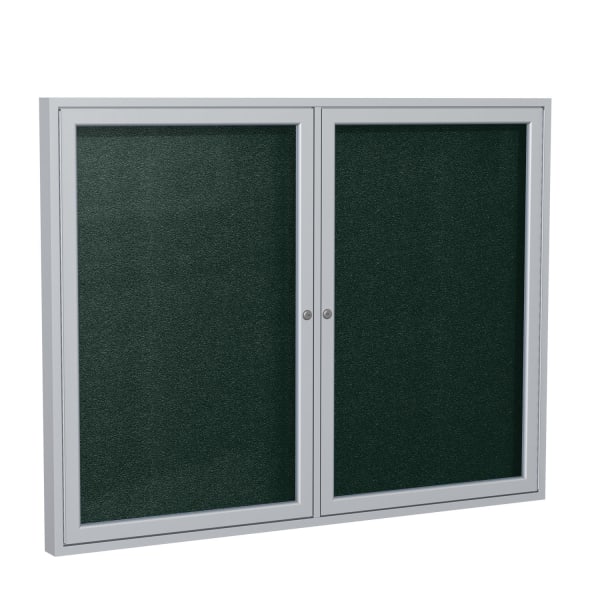 Ghent 2 Door Enclosed Vinyl Bulletin Board, Satin Aluminum Frame, 36inH x 48inW, Ebony