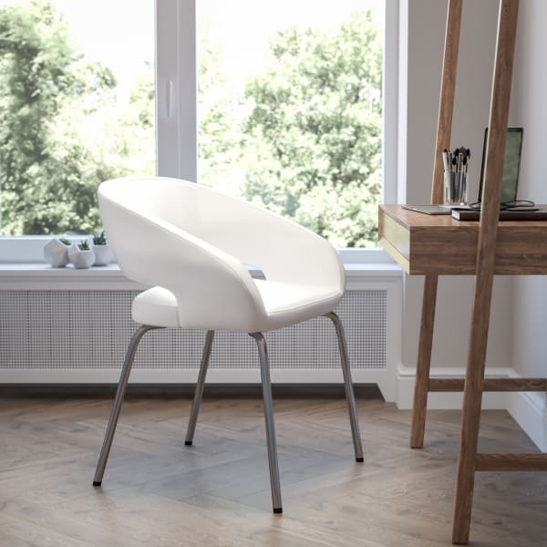 Flash Furniture Fusion Contemporary LeatherSoft Faux Leather Side Reception Chair, White
