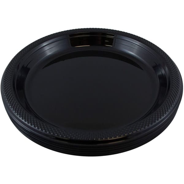 JAM PAPER Round Plastic Party Plates, Small, 7 inch, Black, 20/Pack