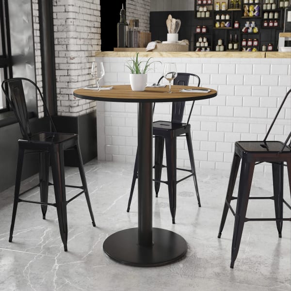 Flash Furniture Round Laminate Table Top With Round Bar Height Table Base, 43-3/16inH x 36inW x 36inD, Walnut