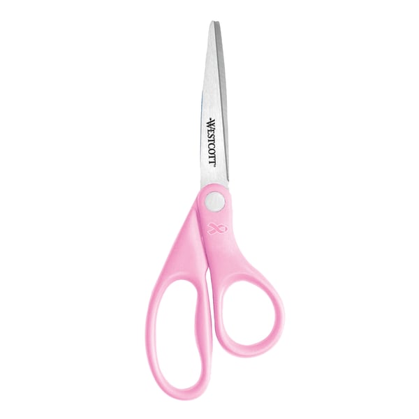 Westcott All-Purpose Value Stainless Steel Scissors, 8in, Straight, Pink Ribbon