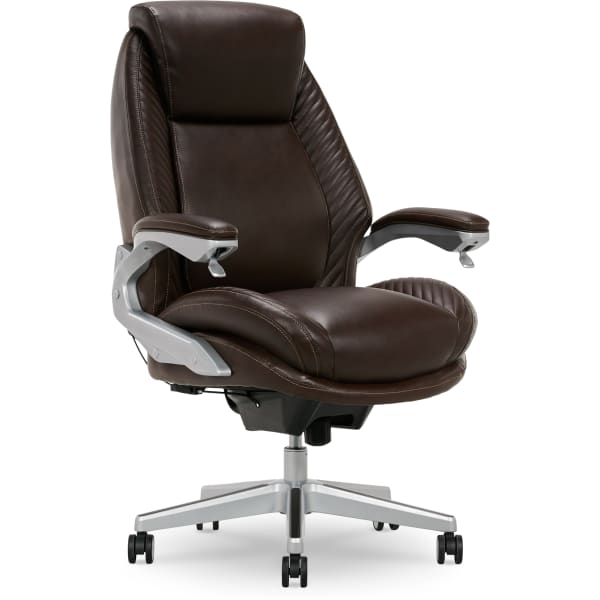 Serta iComfort i6000 Ergonomic Bonded Leather High-Back Executive Chair, Brown/Silver
