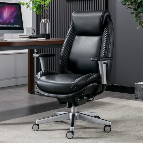 Serta iComfort i6000 Ergonomic Bonded Leather High-Back Manager Office Chair, Black/Silver
