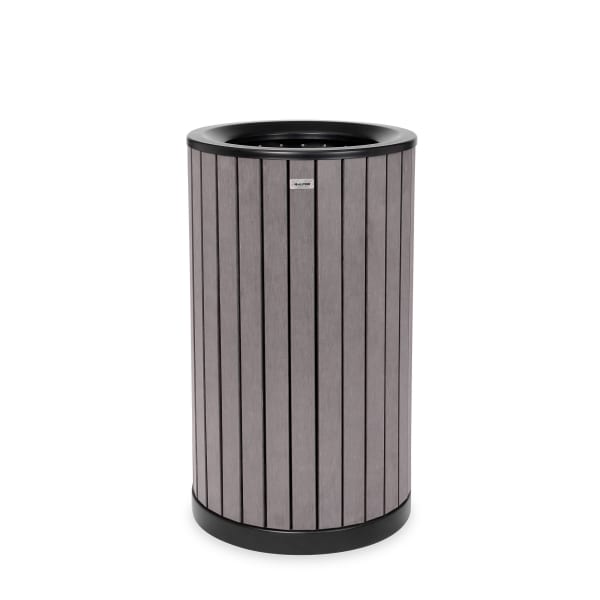 Alpine Slatted Recycled Plastic Panel Round Outdoor Trash Can, 32 Gallon, 33-7/8inH x 20inW x 20D, Gray