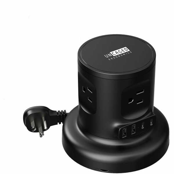 Uncaged Ergonomics Retractable Power Strip, RPS2BLACK