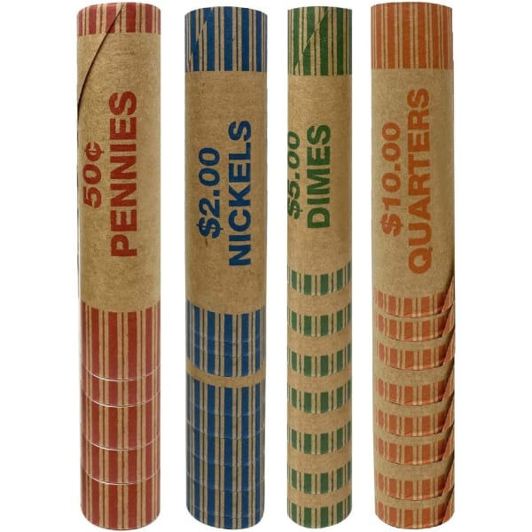 Nadex Coins NXTE-1440 Assorted Preformed Crimped-End Coin Roll Wrappers, Multicolor, Pack Of 256 Wrappers
