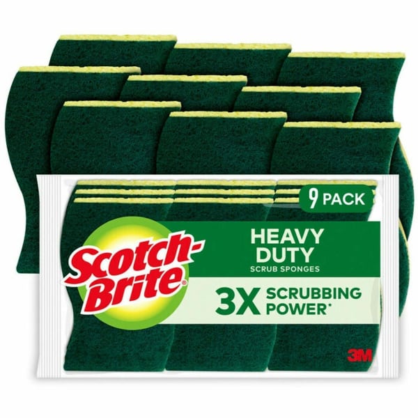 Scotch-Brite Heavy-Duty Scrub Sponges - 2.8in Height x 4.5in Width - 9 Pack - 5 / Carton - Yellow, Green