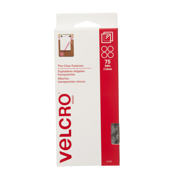 VELCRO Brand Self Stick Round Fasteners, Hook, Clear, 5/8in Diameter, Box Of 75