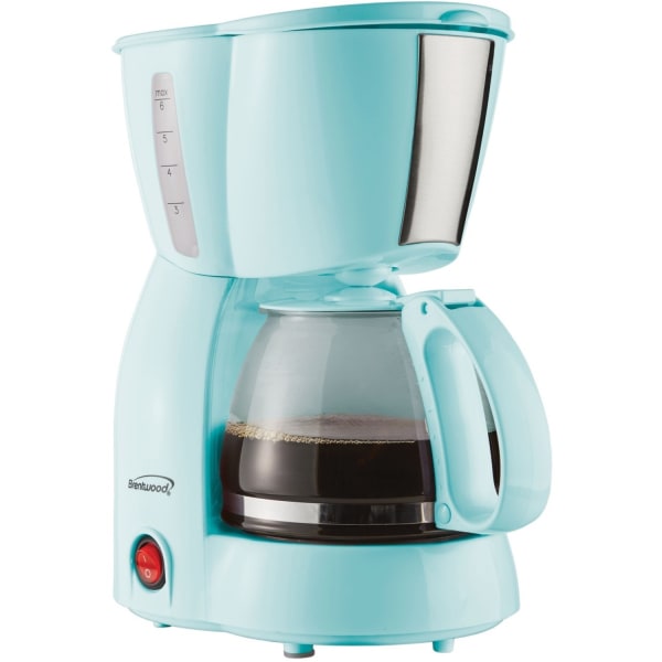 Brentwood TS-213BL 4 Cup Coffee Maker, Blue - 650 W - 4 Cup(s) - Multi-serve - Blue - Tempered Glass, Tempered Glass, Plastic, Metal, Glass Body