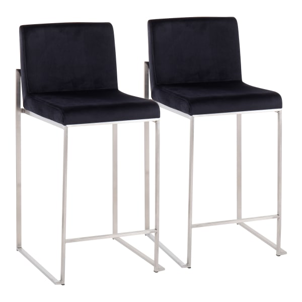 Lumisource Fuji Contemporary Counter Stools, Black/Silver, Set Of 2 Stools
