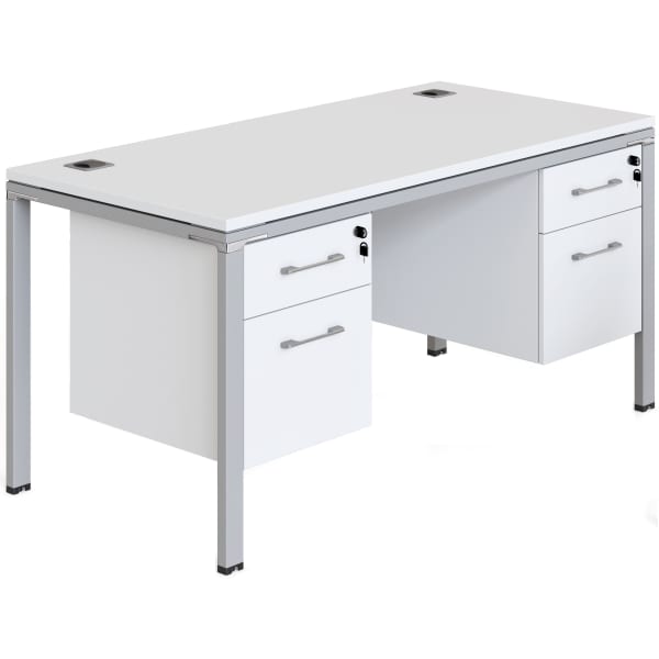 Boss Office Products Simple System Workstation Desk With 2 Pedestals, 66in x 30in, White