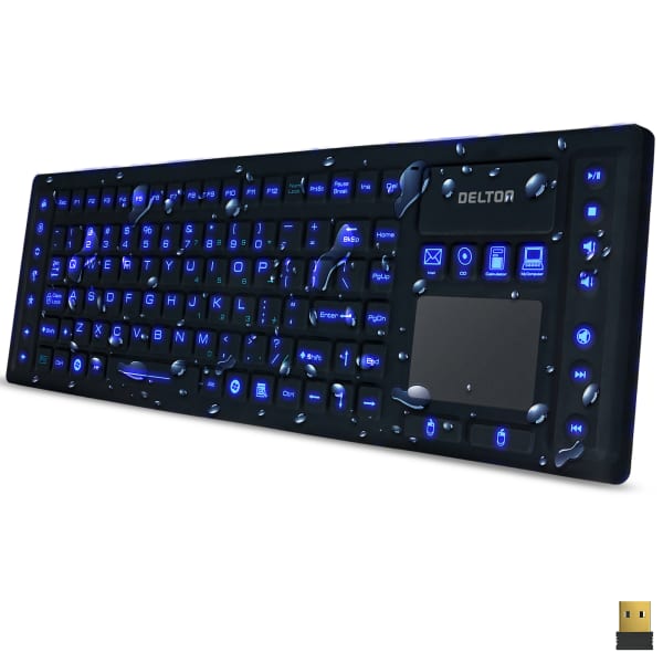 Delton M90 Medical Grade Airtight Waterproof Wireless Backlit Computer Keyboard With Touchpad, Black