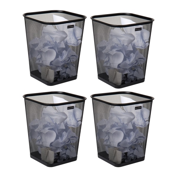 Mind Reader Mesh Trash Can Waste Paper Baskets, 5 Gallon, 12-1/4in H x 9-3/4in W x 9-3/4in L Black, Set Of 4 Baskets
