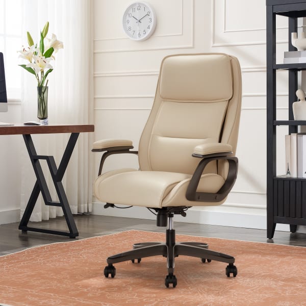 Serta SmartLayers Mosby Ergonomic Vegan Leather High-Back Executive Office Chair, Cream