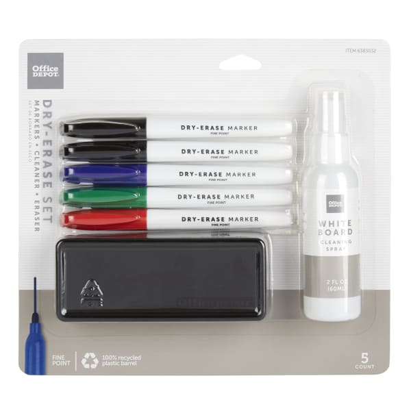 Office Depot Brand Dry-Erase Marker Set, Fine Point, 100% Recycled Plastic Barrel, Assorted Colors