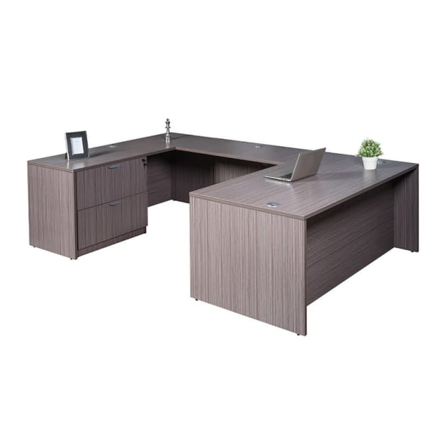 Boss Office Products 66inW Executive U-Shaped Desk With 2-Drawer Lateral File And Credenza, Driftwood